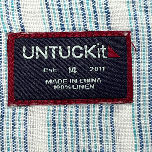 UNTUCKit Womens Vietti Linen Shirt Blue White Striped Button Up L Sleeve 14 NWT - Picture 6 of 12